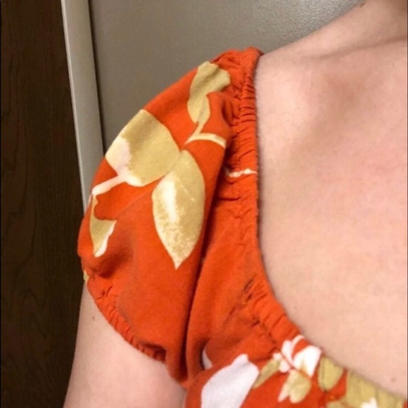 Burnt Orange Floral Summer Above Knee Length Dress - Picture 6 of 6